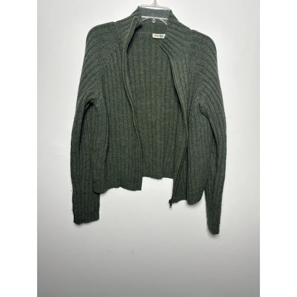 Paul Harris Design Sweater Women L Full Zip Lambs Wool Green Dark Academia